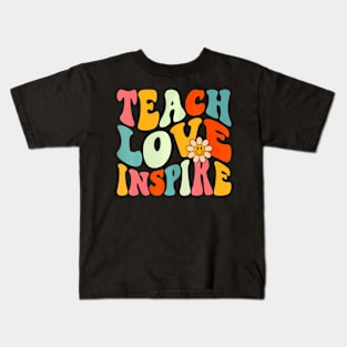 Teach Love Inspire Bach to School Teacher Women Groovy Kids T-Shirt